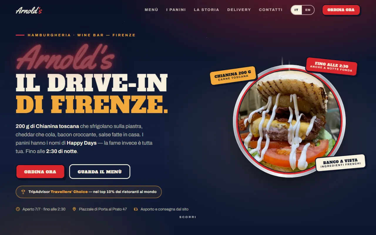 La home del sito demo di Arnold's