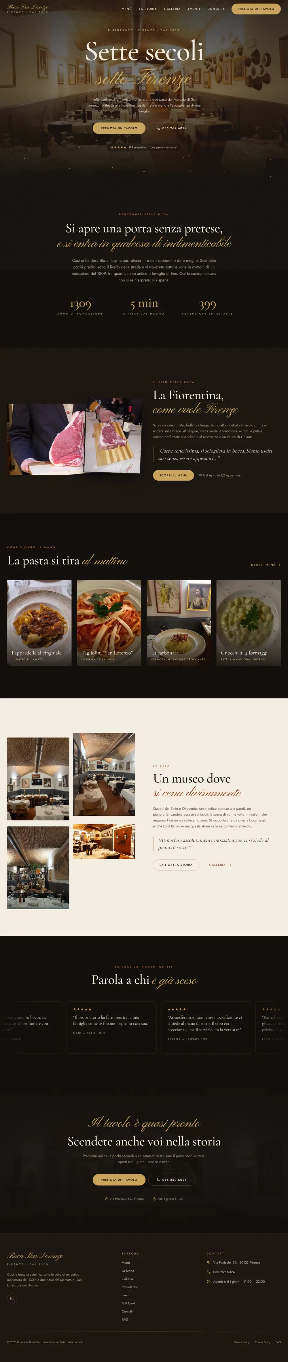 La pagina del sito demo di Buca San Lorenzo, dall'inizio alla fine