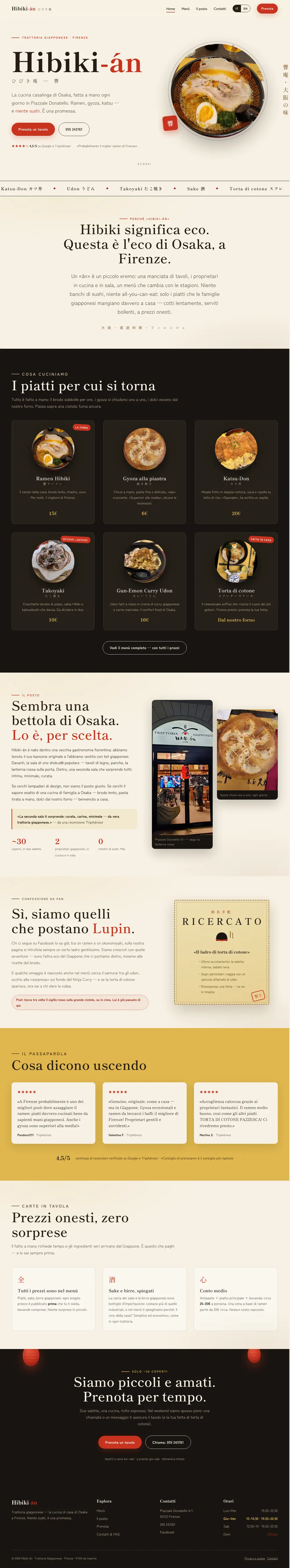 La pagina del sito demo di Hibiki-án, dall'inizio alla fine