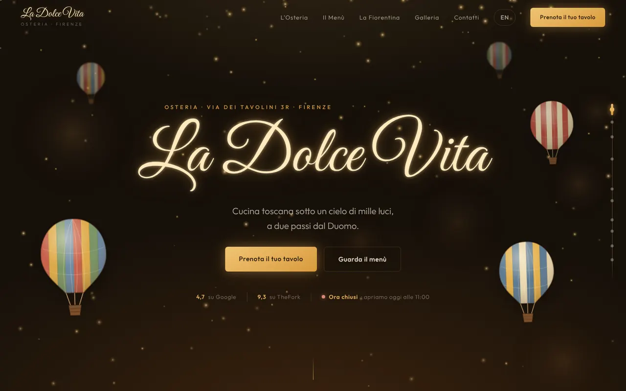 La home del sito demo di Osteria La Dolce Vita