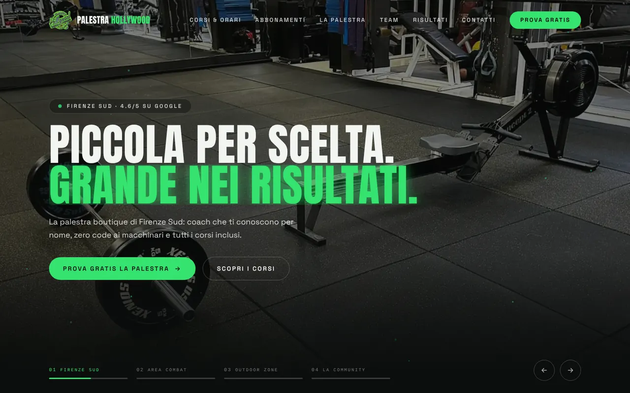 La home del sito demo di Palestra Hollywood