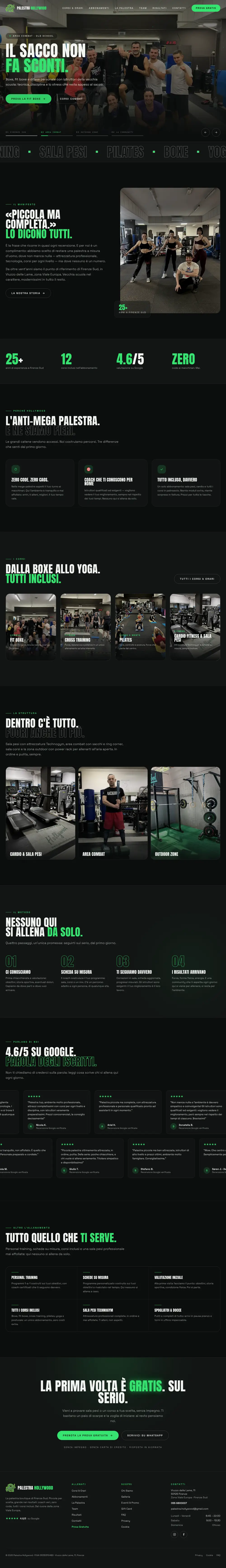 La pagina del sito demo di Palestra Hollywood, dall'inizio alla fine