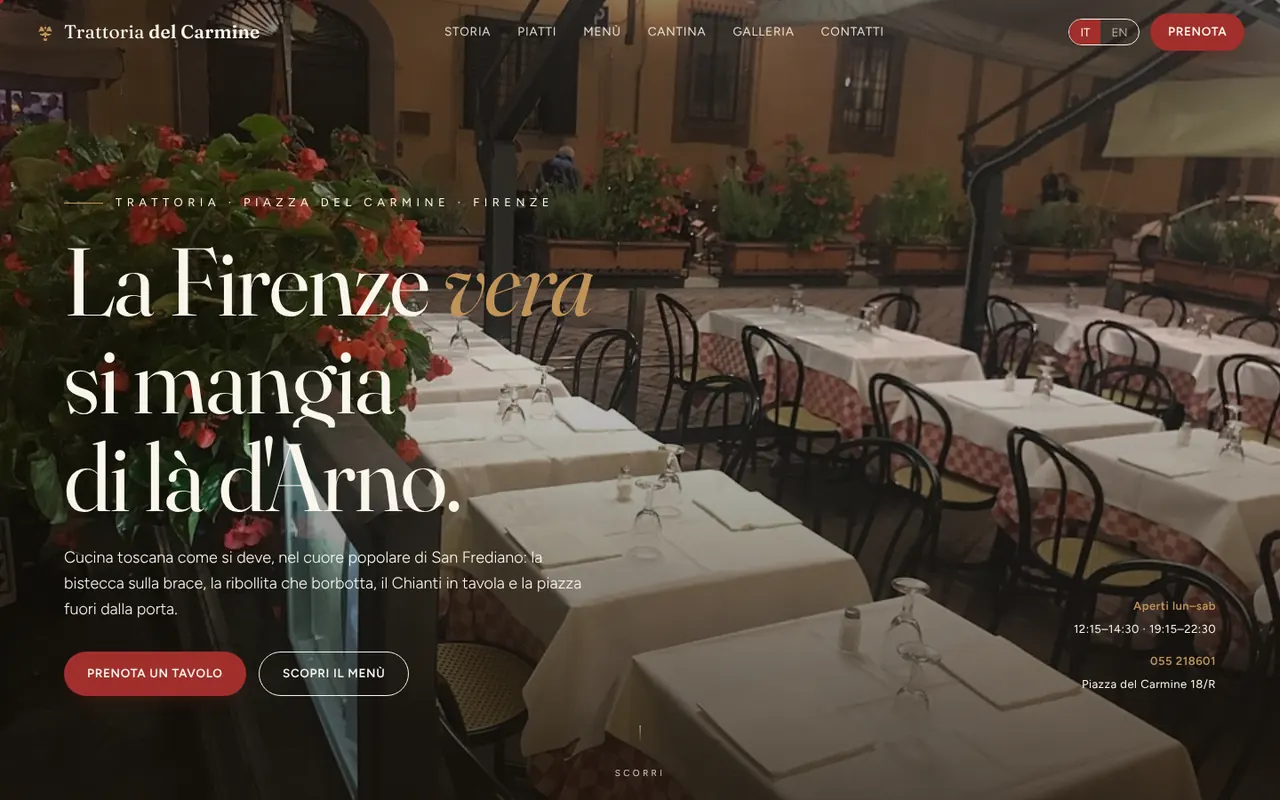 La home del sito demo di Trattoria del Carmine